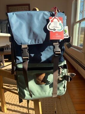 Topo Designs Navy and Sage Two-Tone Roll-Top Backpack